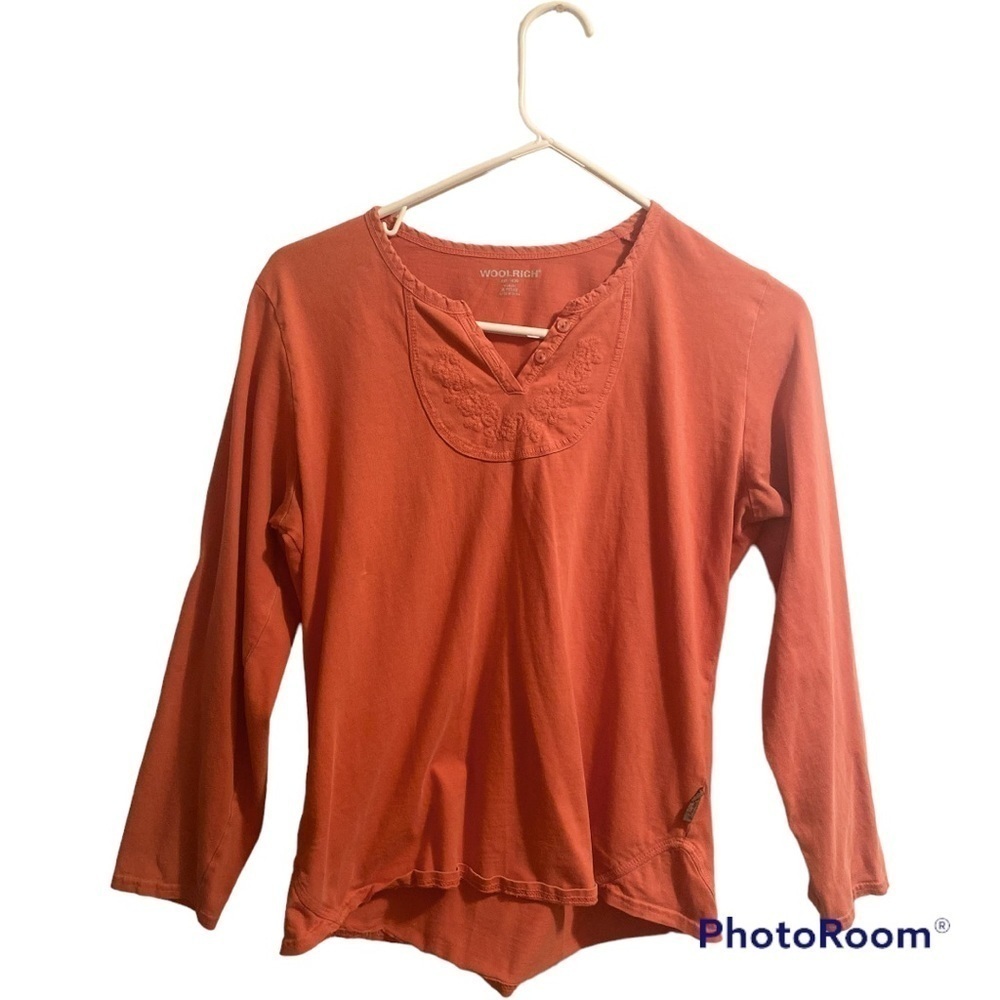 Woolrich Orange Casual Blouse, Petite Medium, 100% Cotton & 3/4 Sleeves